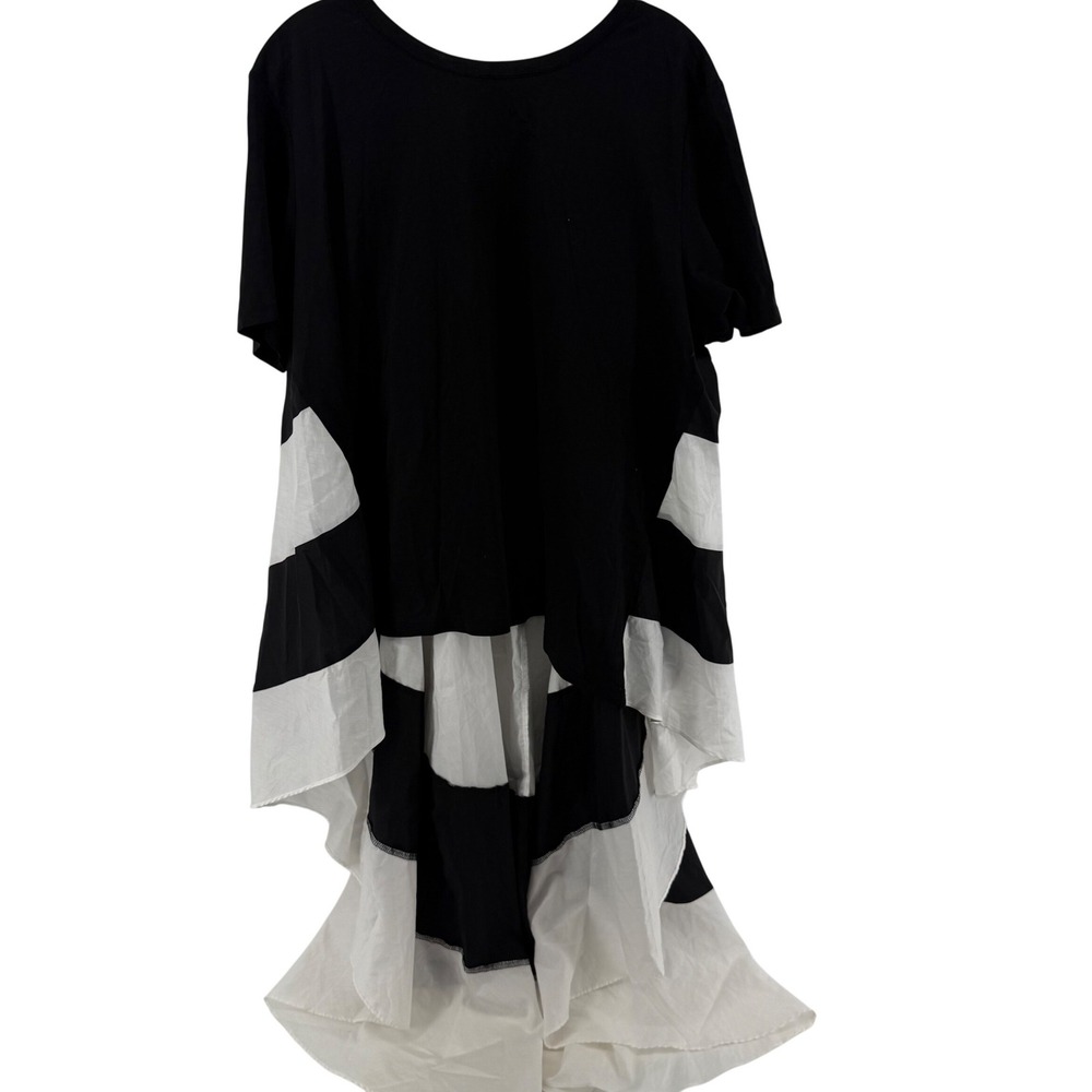 WHY Women's Size XXL Black White Drape Back Top‎ Tail Hem High Low Draped Goth